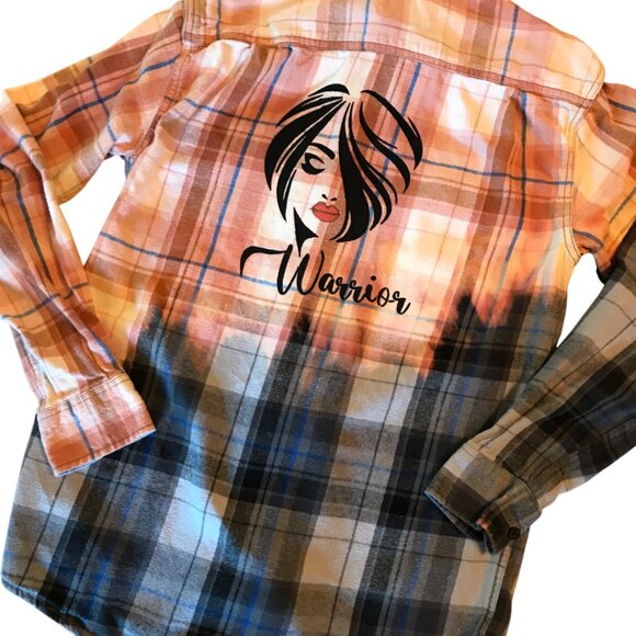 Bleached Flannel Shirt, Size Medium: Upcycled Painted Lady Portrait Warrior - Picture 7 of 12
